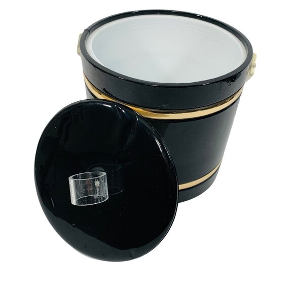 MCM Black Gold Ice Bucket Lucite Lid Handle VTG Barware Bar Cart Regency Decor - Picture 8 of 13